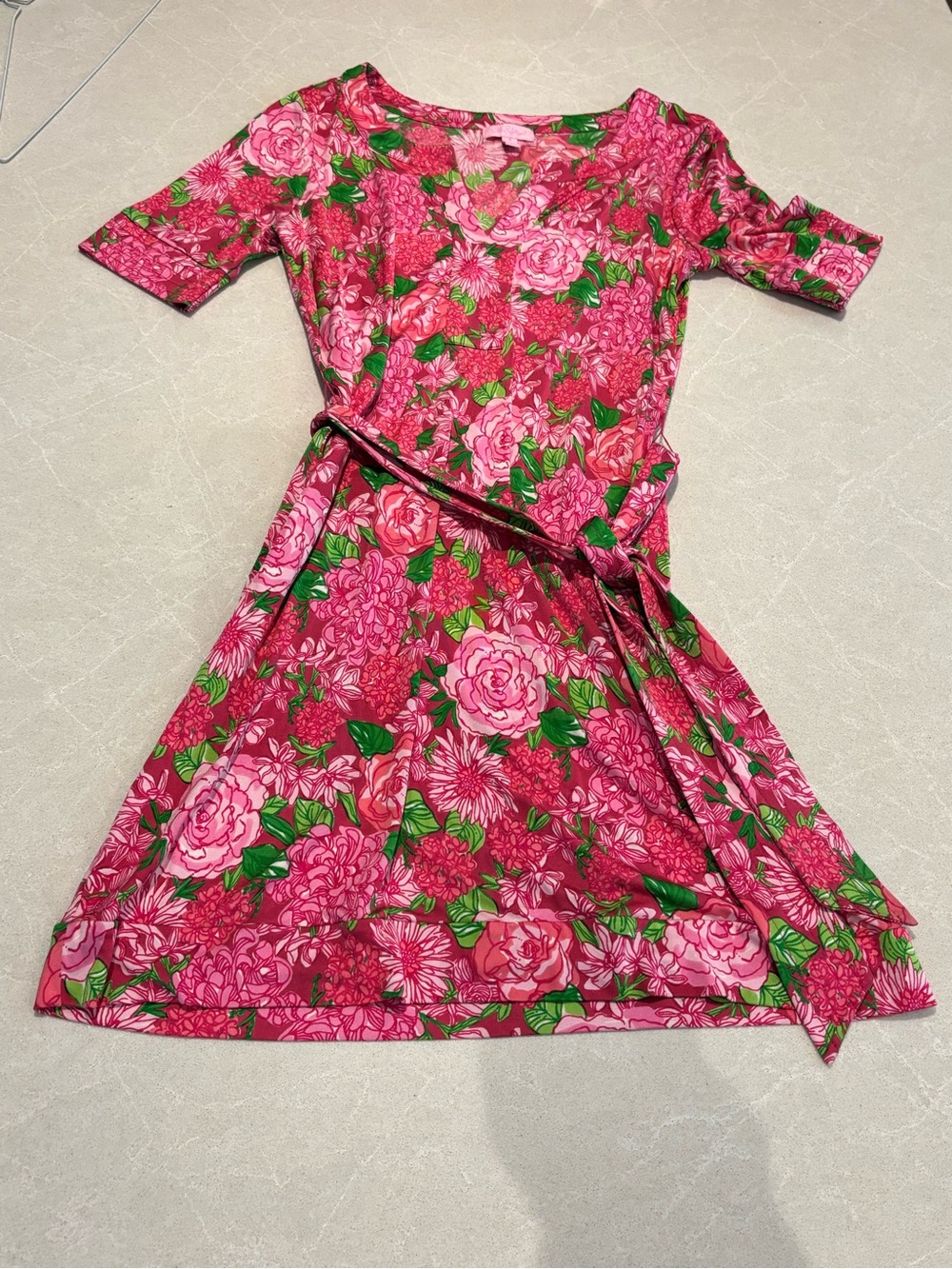 Lilly Pulitzer Colleen Belted Dress Stretchy Jersey Rayon Blend Print Size 6